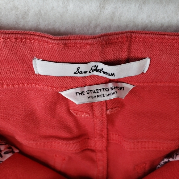 Sam Edelman The Stiletto High Rise Stretch Shorts Cherry Raw Hem Stretch Comfort - Picture 6 of 11